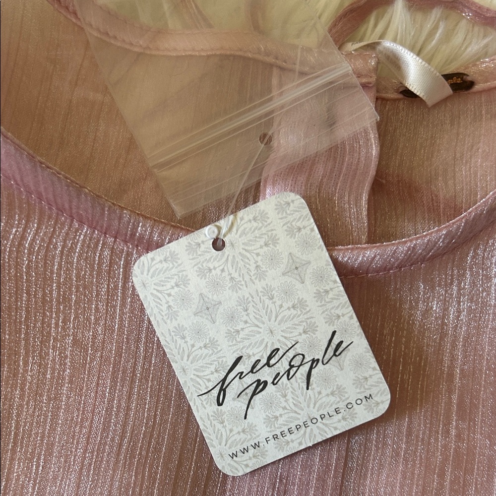 Free People Freya frost top Sheer Blush Pink Long-Sleeve Peasant Top - Picture 6 of 11
